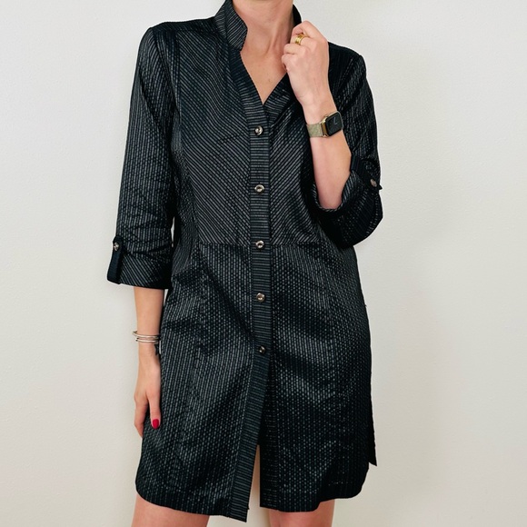 Tesori black striped long sleeve button down tunic dress - Picture 4 of 10